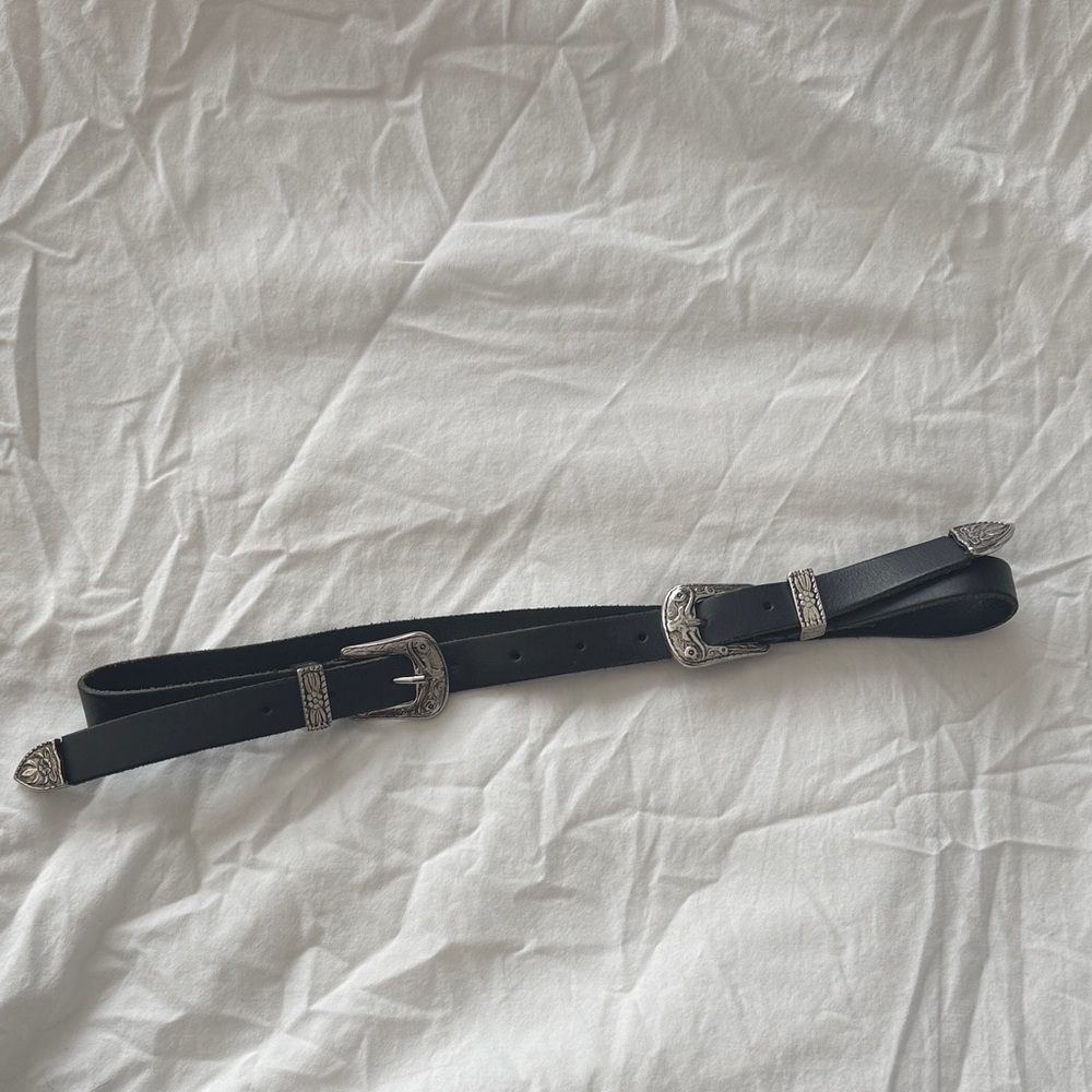 Black Leather Belt with Silver Buckle